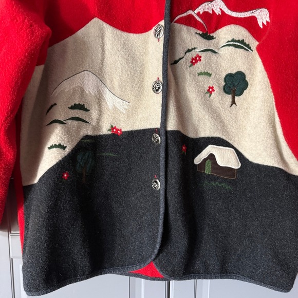 Gira Puccino Vintage Cottagecore‎ Embroidered Italian Wool Jacket, Red Gray,L/XL - Picture 4 of 10